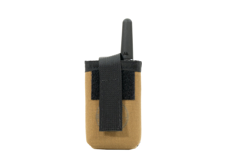 Blue Ridge Overland Gear Radio Pouch - front, coyote with small radio inside