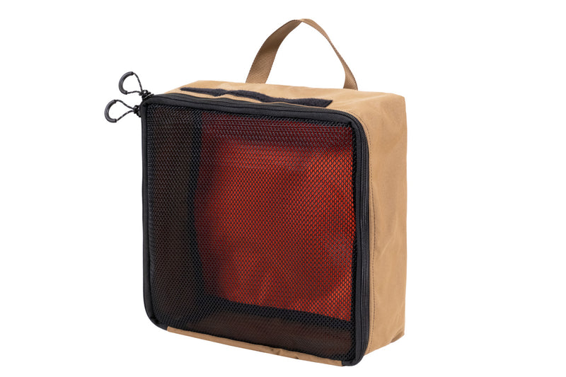 12x12 Packing Cube Mesh - front, coyote with orange hi-vis interior