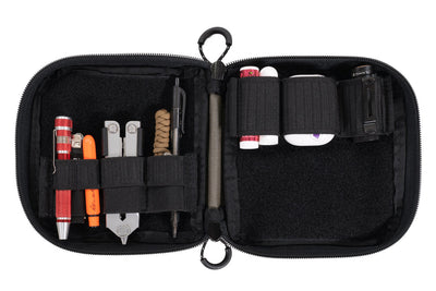Blue Ridge Overland Gear EDC pouch, open with organizers full of various gear