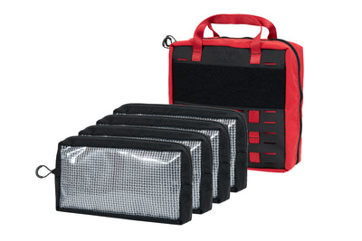 Large Blue Ridge Overland Gear First Aid Bag for expedition travel. Front view with detachable pouches