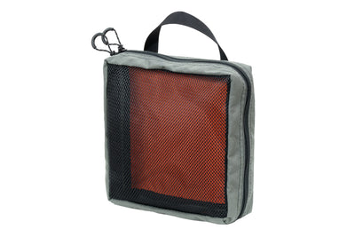 10x10 Triple Run Mesh Packing Cube - front, gray with hi-vis orange interior
