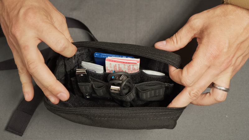 EDC Velcro Pocket - in use, attached inside Bum Bag with velcro