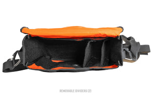 Interior view of the Got to Go Messenger Bag, shows use of divider system