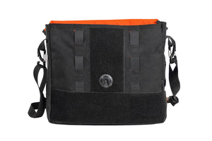 Open flap view of Got to Go Messenger Bag, shows locking system.