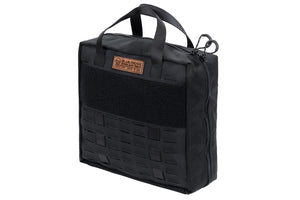 Front angled view of BROG Tool Bag in Black with black accents, hook-and-loop panel, and laser-cut MOLLE.