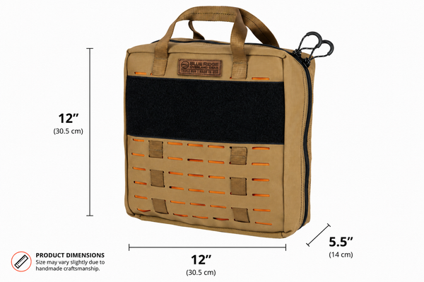 BROG Tool Bag dimensions showing 12-inch width, 12-inch height, and 5.5-inch depth.
