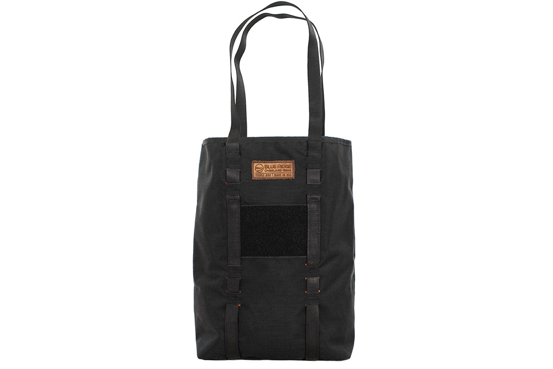 X-Pac Market Tote bag by Blue Ridge Overland Gear - black colorway, front view