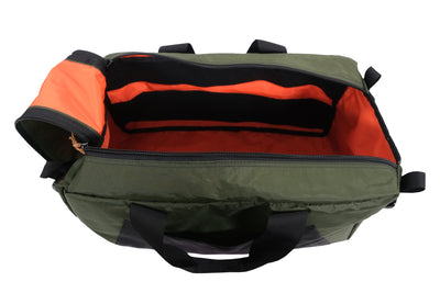 Top open view of olive green TOUR Duffel by Blue Ridge Overland Gear