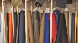rolls of rugged fabric at Blue Ridge Overland Gear