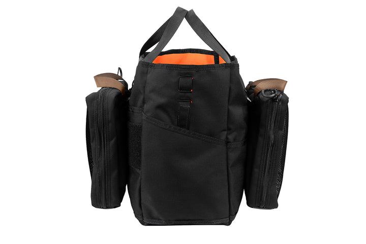 Blue Ridge Overland Gear Tote Bag - black, side with added packing cubes on outside
