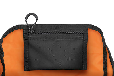 Inner pocket of the black Tote Bag with safety orange inner lining for better visibility