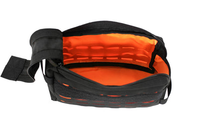Beard Tamer high vis orange interior with double zipper opening.