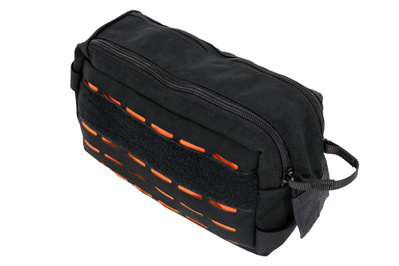 Back view of the Blue Ridge Overland Gear Beard Tamer dopp kit bag. Back is similar to the front with MOLLE grid and Velcro field for ID Panel.