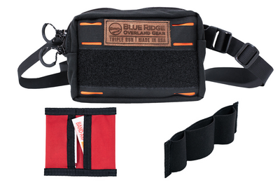 Black/Orange Bum Bag Bundle - includes First Aid Wallet and Velcro Elastic Keeper 6"