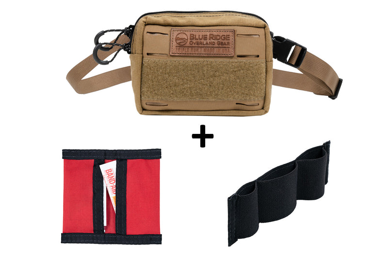 Coyote/Orange Bum Bag Bundle - includes First Aid Wallet and Velcro Elastic Keeper 6"