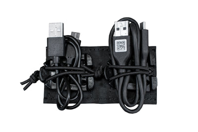 EDC Cord Keeper 4" - front view with example USB cords on product.