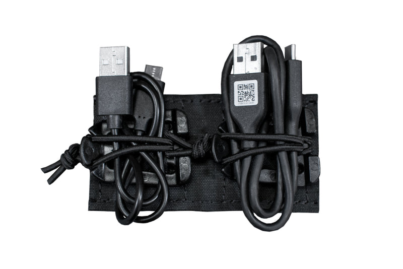 EDC Cord Keeper 4" - front view with example USB cords on product.