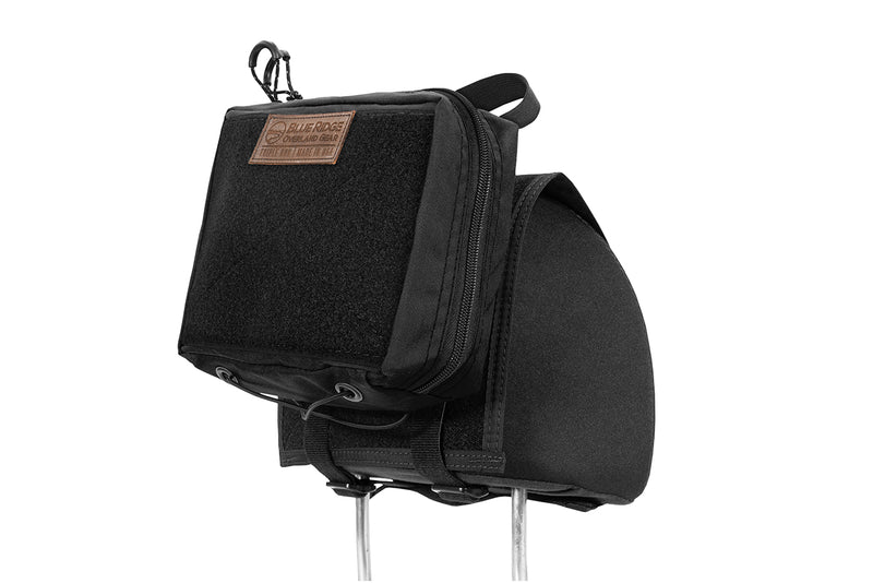 IFAK Velcro Pouch 2.0 - Small, Black colorway, quarter view on headrest panel