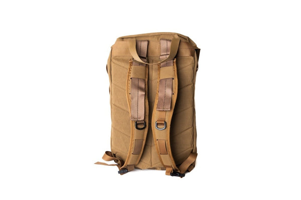 Coyote backpack with multiple straps on a white background
