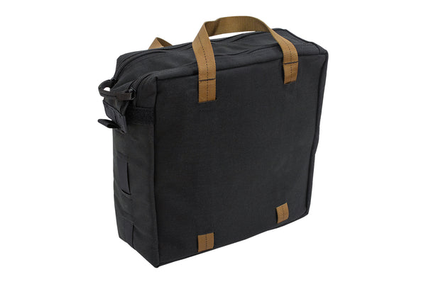 Rear view of the Blue Ridge Overland Gear Speakeasy Bourbon Bag showing its streamlined padded exterior, carry handles, and zippered closure.