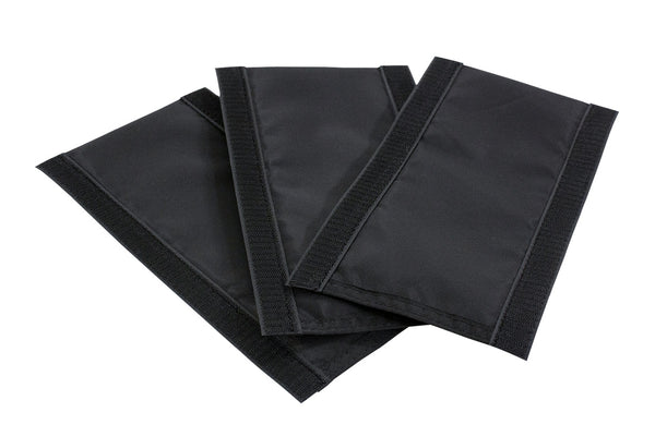 Removable padded dividers for the Blue Ridge Overland Gear Speakeasy Bourbon Bag with hook-and-loop edges for adjustable bottle organization.