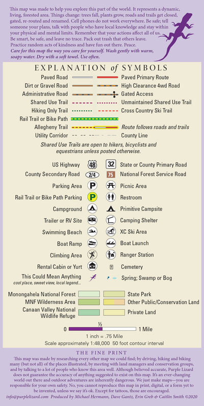 Dolly Sods - Seneca Rocks Lizard Map, West Virginia