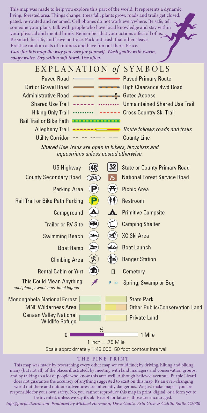 Dolly Sods - Seneca Rocks Lizard Map, West Virginia