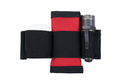 Velcro Elastic Keeper 6" - loaded with First Aid wallet, flashlight and Airpods