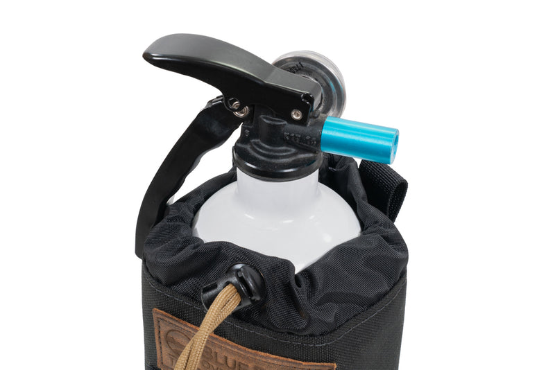 Fire Extinguisher Pouch, large, top view, holding fire extinguisher in place using cinch cord