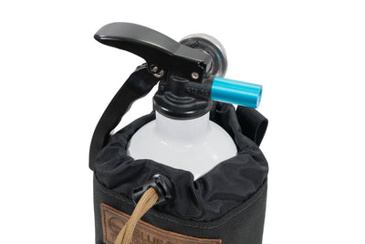 Fire Extinguisher Pouch, medium, with fire extinguisher held in place with cinch cord