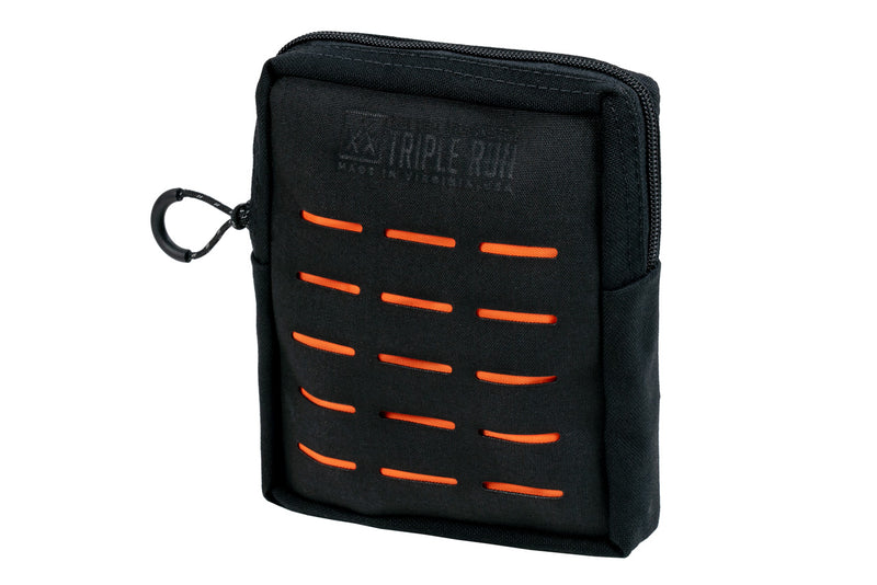 Triple Run small MOLLE GP Pouch by Blue Ridge Overland Gear - black and orange colorway - front