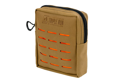 Triple Run small MOLLE GP Pouch by Blue Ridge Overland Gear - coyote tan and orange colorway - front