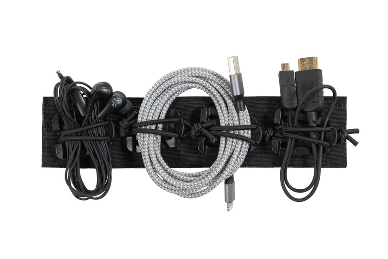 Velcro Cord Keeper, 8 inch, in use holding earbuds and charging cords