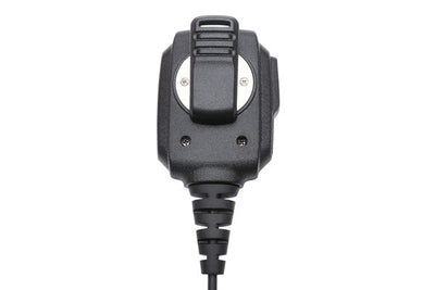 Midland AVPH10 Shoulder Speaker Mic for Handheld Radios detail on back clip for mounting on seat belts and shoulder