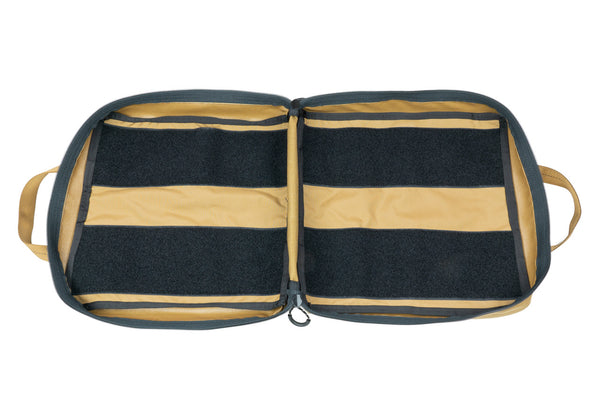 Blue Ridge Overland Gear Tool Bag shell open with interior hook-and-loop panels for removable pouches.