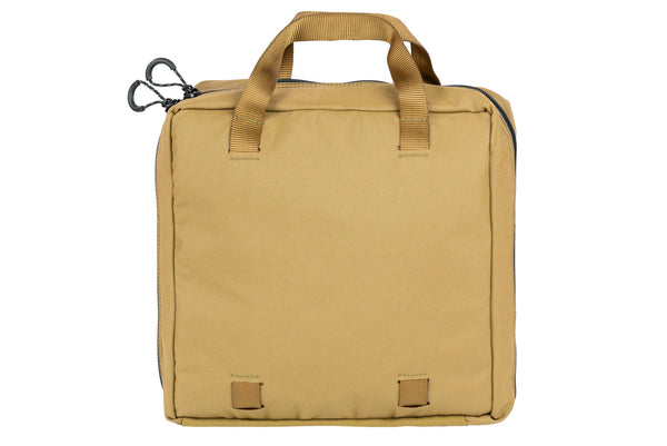 Back view of the BROG Tool Bag in coyote, showing carry handles and attachment loops.