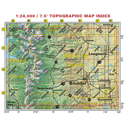 Topographic Map Index for Colorado Boulder County - Trails and Recreation Topo Map | Latitude 40° Blue Ridge Overland Gear