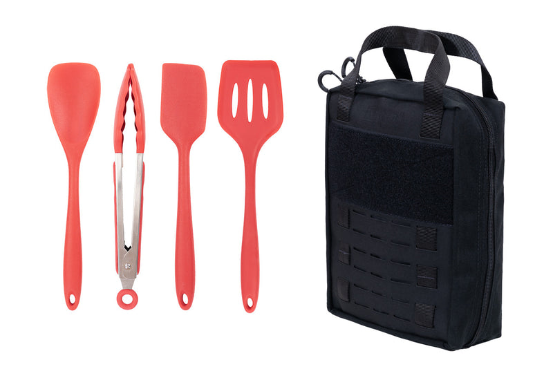 BROG Cooking Kit Bag, double black, with Camp Cooking Utensils 