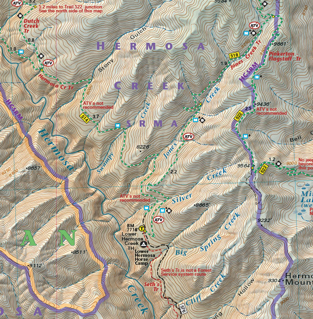 Hermosa Creek section of Colorado legend for Colorado Boulder County - Trails and Recreation Topo Map | Latitude 40° Blue Ridge Overland Gear