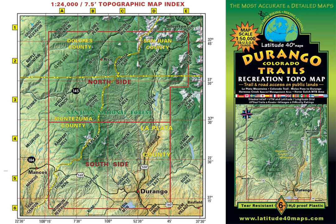 Colorado Durango Trails - Trails and Recreation Topo Map | Latitude 40° Cover and Topographic Map Index | Blue Ridge Overland Gear