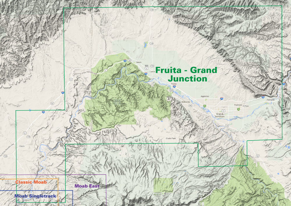Colorado Map locator for Colorado Fruita - Grand Junction - Trails and Recreation Topo Map | Latitude 40° | Blue Ridge Overland Gear