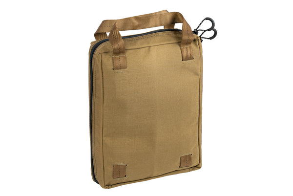 Rear view of coyote BROG Gadget Bag showing a clean Cordura back panel, dual carry handles, reinforced webbing attachment points, and black zippered closure.