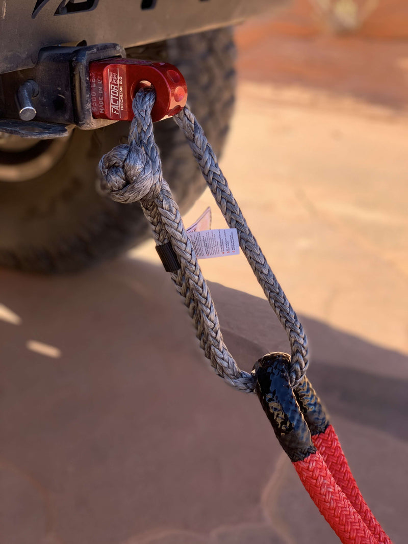 Factor 55 | HitchLink 2.5 Receiver Shackle Mount attached to an overland vehicle with a soft shackle attaching it to a Bubba Tow Rope