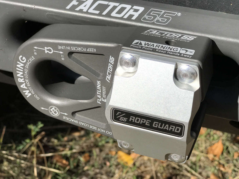 FACTOR 55 FlatLink Rope Guard an aluminum cover that rivets onto one side of the flatlink to protect the synthetic rope from road debris