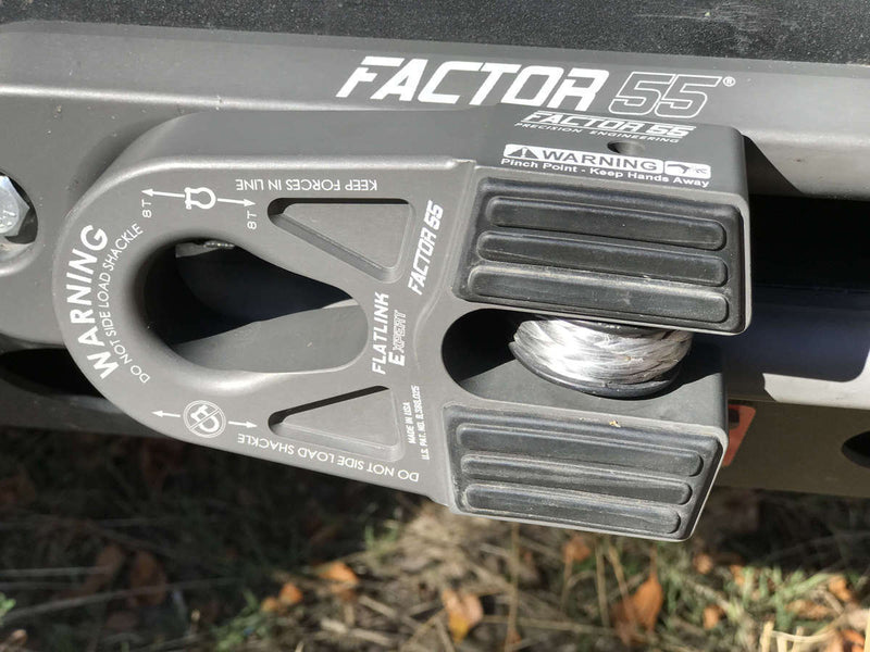 A factor  55 flatlink e installed on a bumper winch with no guard