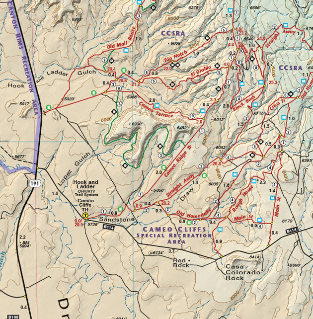 Utah Moab West Trails - Trails and Recreation Topo Map | Latitude 40°