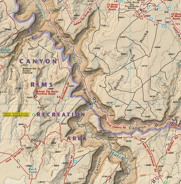 Canyon Rims section of Utah Moab East Trails - Trails and Recreation Topo Map | Latitude 40° Blue Ridge Overland Gear