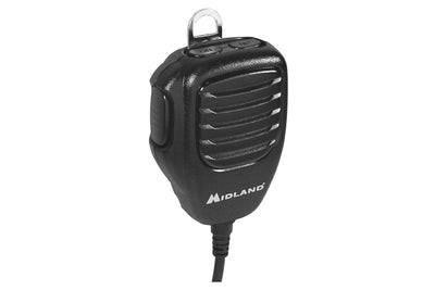 Midland MXT400 40-Watt TWO-WAY GMRS RADIO close up on included handset with mounting ring