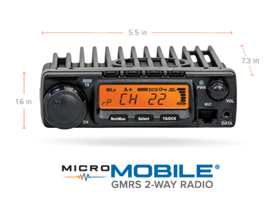 Dimentions of Midland MXT400 40-Watt TWO-WAY GMRS RADIO 5.5 inches wide by 7.3 inches deep by 1.6 inches high