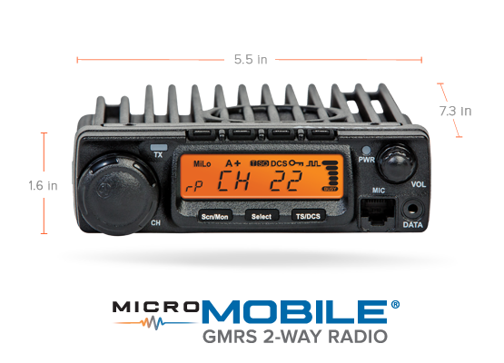 Dimentions of Midland MXT400 40-Watt TWO-WAY GMRS RADIO 5.5 inches wide by 7.3 inches deep by 1.6 inches high